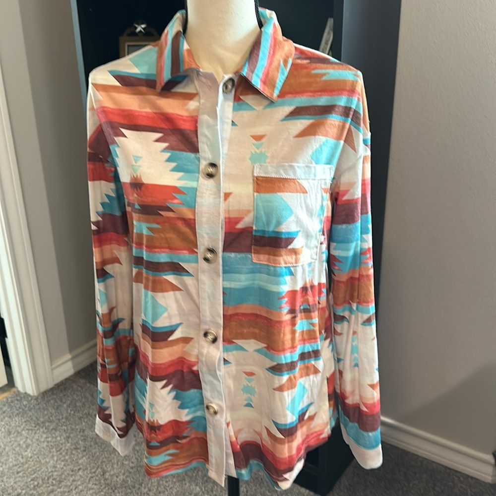 Aztec button up long sleeve shirt